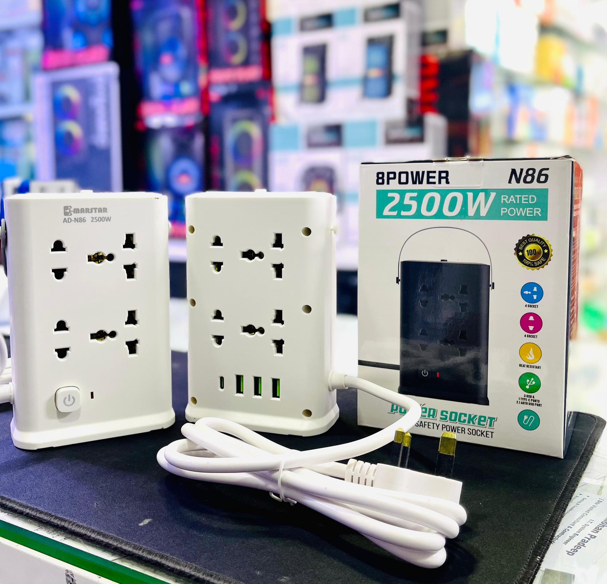 8 Module Power Socket 2500W N86 8 Port Power Socket with USB & Type C Fast Charging • Gadget City
